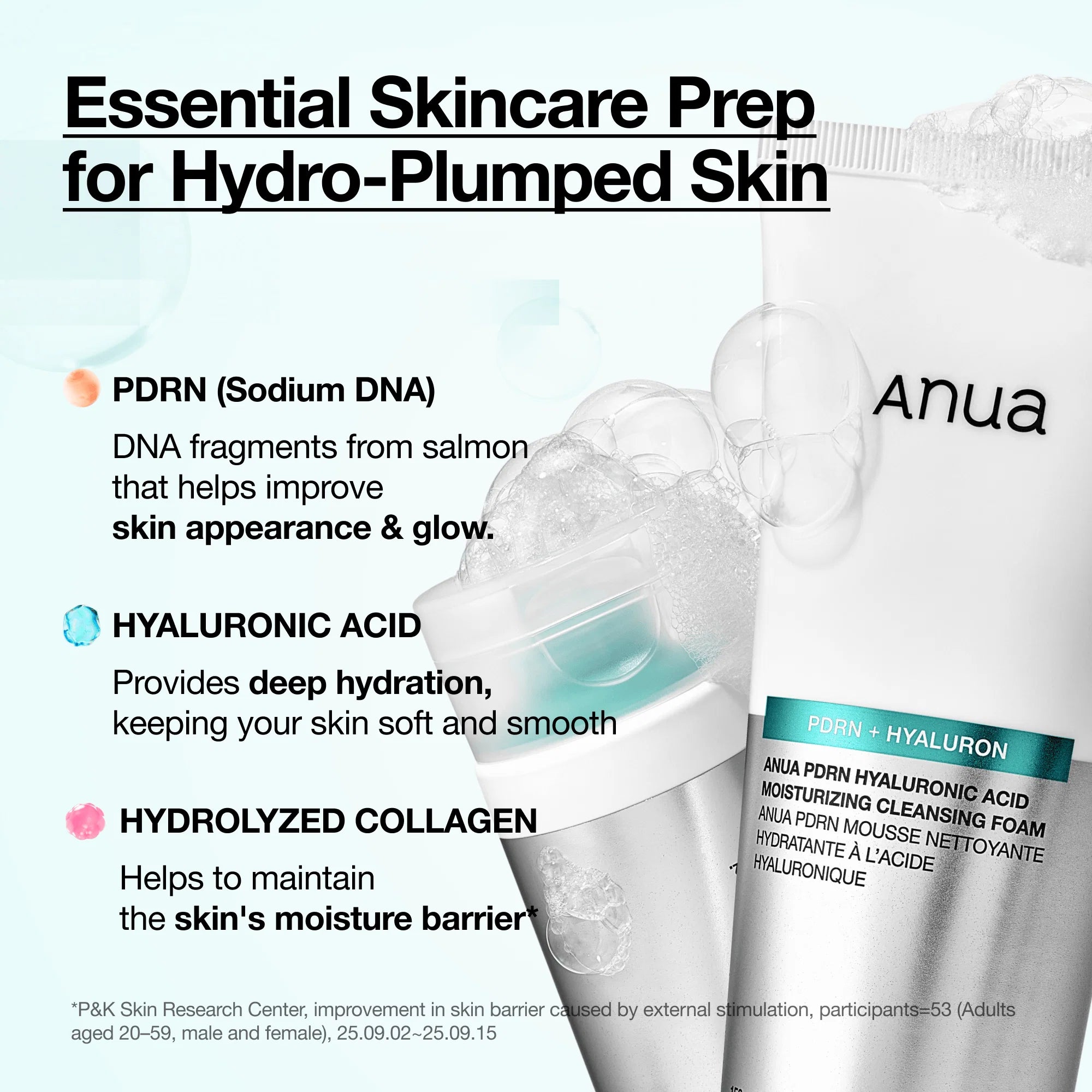 Attīrošās putas ar PDRN Anua PDRN Hyaluronic Acid Moisturizing Cleansing Foam