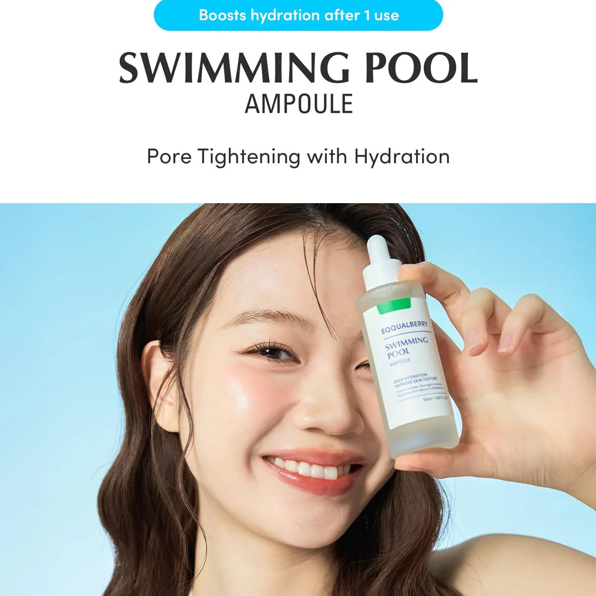 Dziļi mitrinoša un nomierinoša sejas ampula EQQUALBERRY Swimming Pool Ampoule