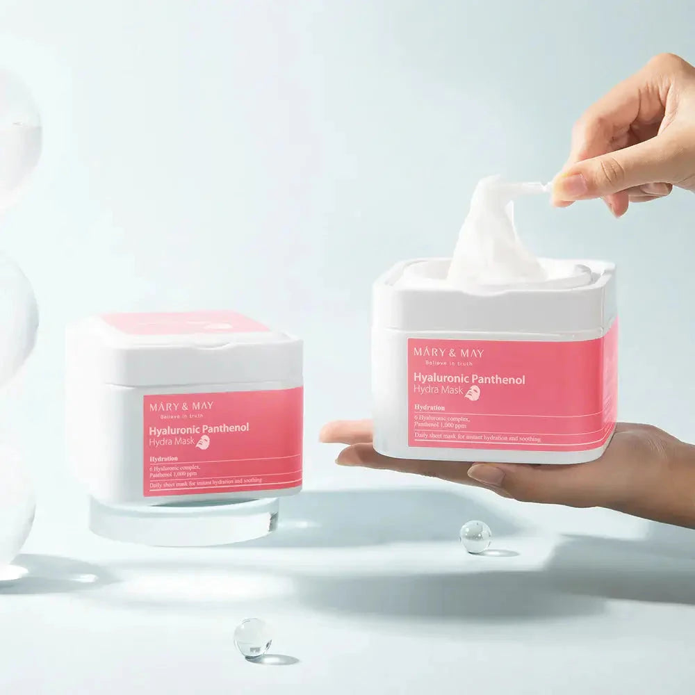 Komplekts lokšņu masku ar pantenolu MARY&MAY HYALURONIC PANTHENOL HYDRA MASK