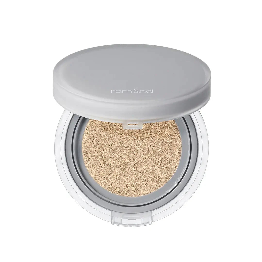Noturīgs tonālais kušons ar pusmatētu noslēguma akcentu Rom&Nd Nu Zero Cushion SPF24 PA++