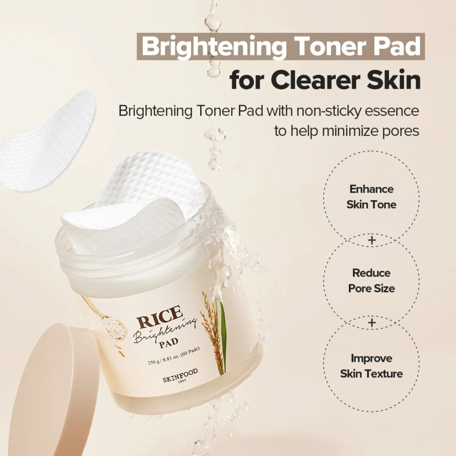 Tonizējoši spilventiņi ar rīsu ekstraktu Skinfood Rice Brightening Pad