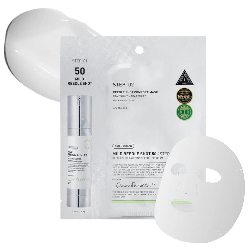 Maiga divu tekstūru maska ar mikroadatām VT Cosmetics Mild Reedle Shot 50 2 Step Mask