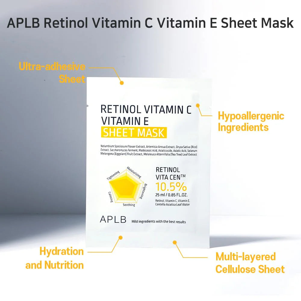 Balinoša sejas maska ar retinolu un vitamīniem APLB Retinol Vitamin C Vitamin E Sheet Mask