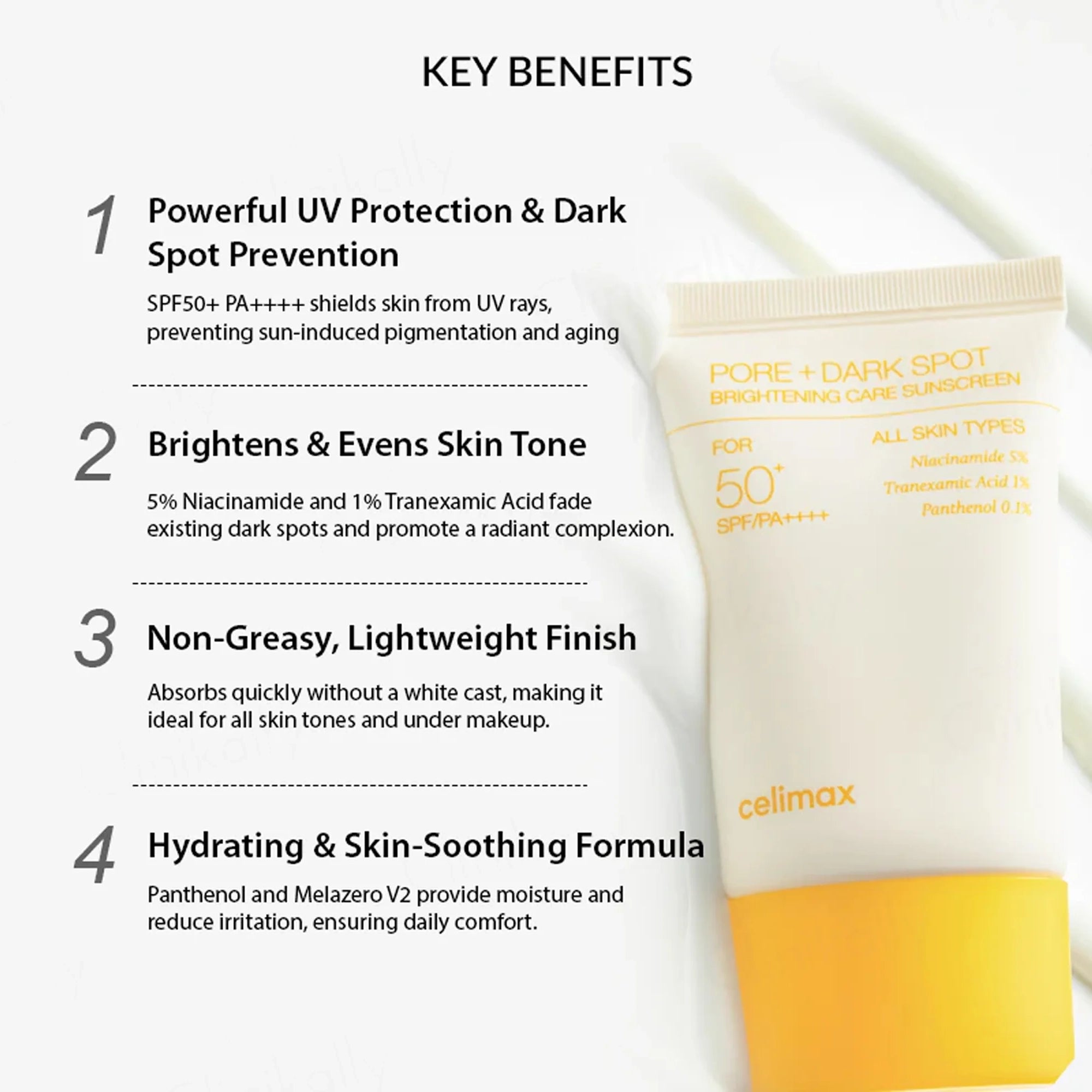 Saules aizsargkrēms Celimax Pore+Dark Spot Brightening Care Sunscreen SPF50+ PA++++