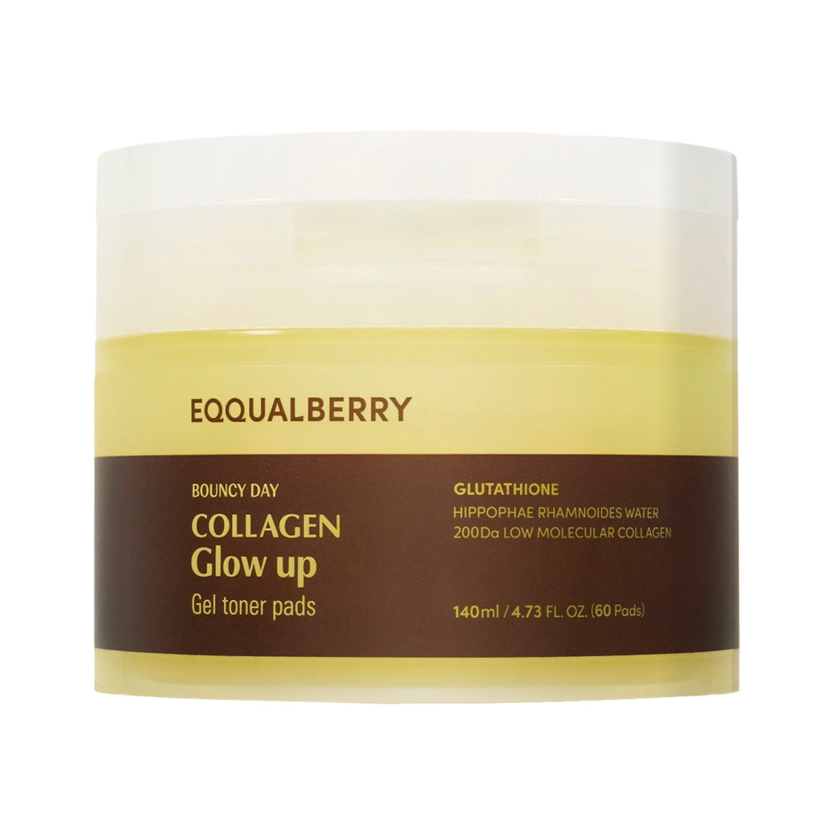 Balinoši spilventiņi ar toniku un kolagēnu EQQUALBERRY Collagen Glow Up Gel Toner Pad