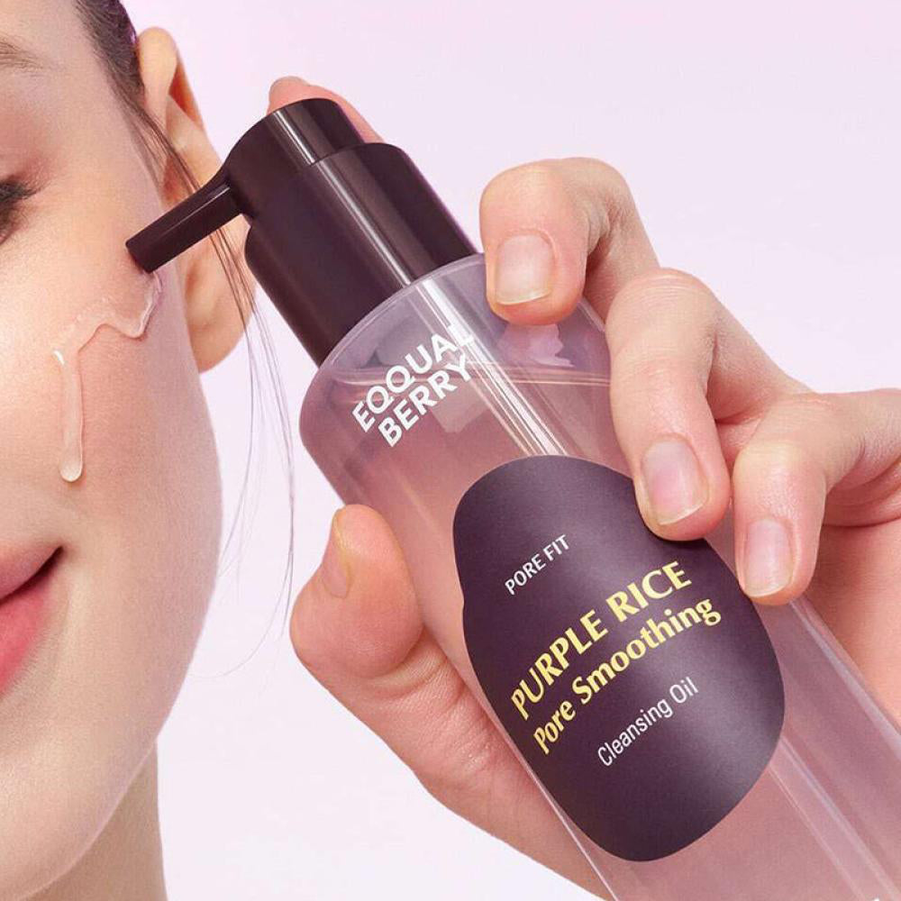 Poras attīroša un ādu izlīdzinoša hidrofilā eļļa EQQUALBERRY Purple Rice Pore Smoothing Cleansing Oil